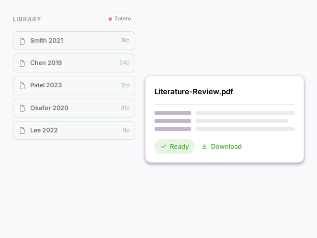 A library of research papers assembling into a cited literature review