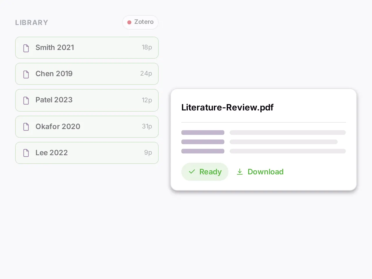 A library of research papers assembling into a cited literature review
