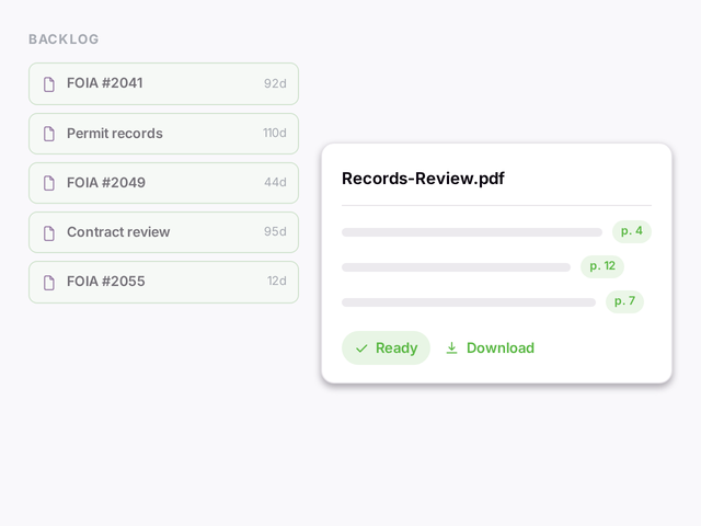 A records backlog assembling into a cited records review