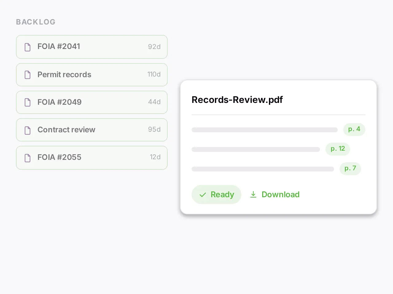 A records backlog assembling into a cited records review