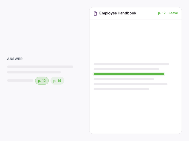 Employee handbook answer with a clickable reference to the policy section